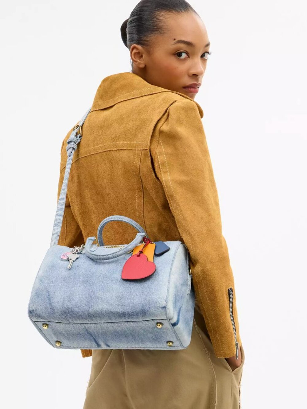Coach CDY75 Rowan Large Satchel Bag In Loved Denim With Charms Light Indigo NWT - Picture 2 of 16